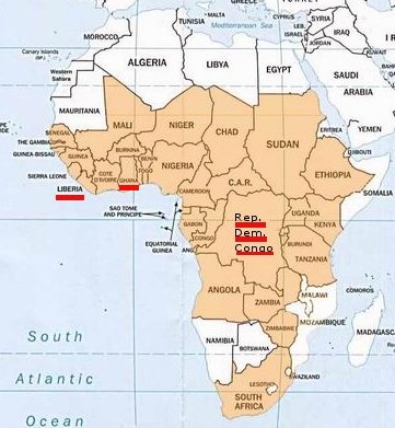 I Paesi in cui è partita la sperimentazione farmacologica sono sottolineati in rosso (Africa centro-occidentale)