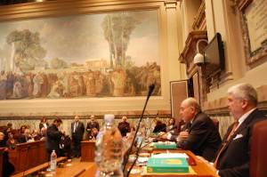 Presentazione del Rapporto Censis 2009 a Roma (da destra V. Fini e G. De Rita, Presidente del Censis)