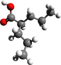 La molecola dell'acido valproico (che contiene 5-8 atomi di carbonio)