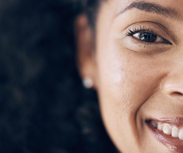 Closeup, black woman smiling portrait